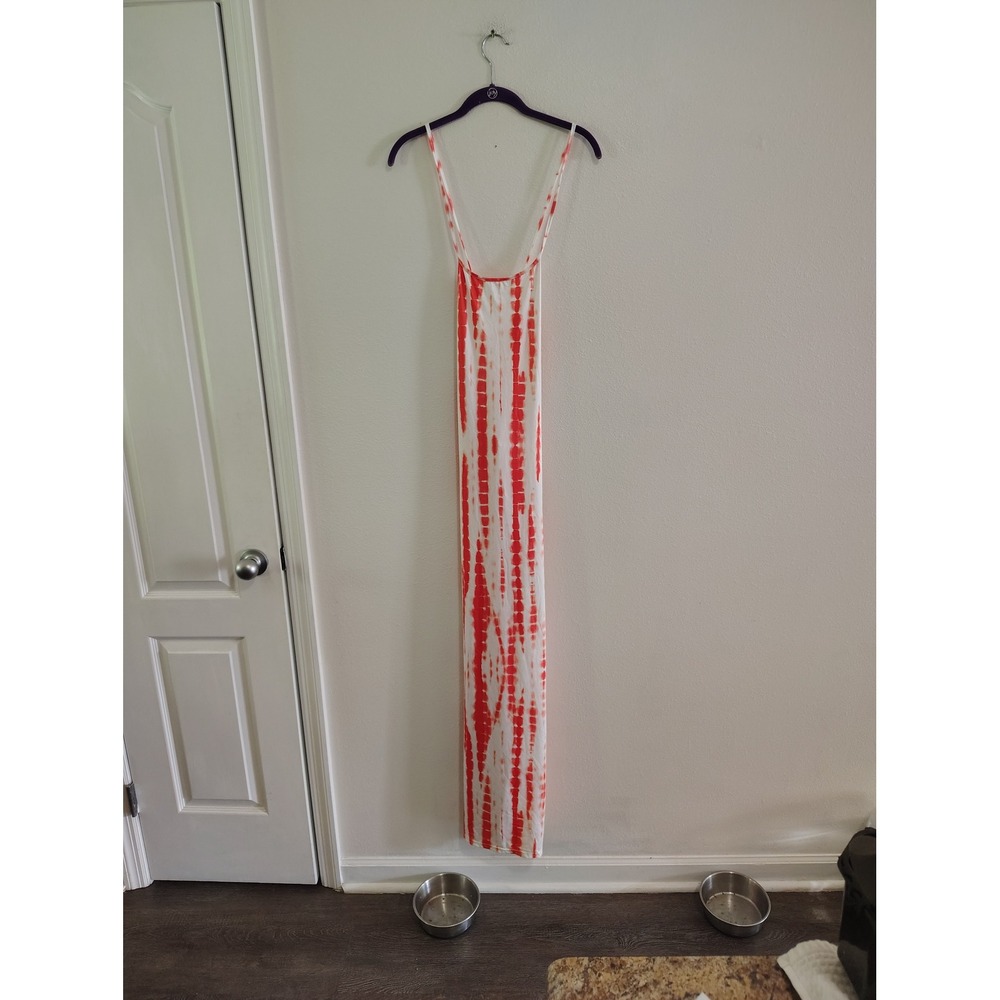 Young Fabulous & Broke Orange White Tie Dye Lace Up Back Maxi Dress Medium
